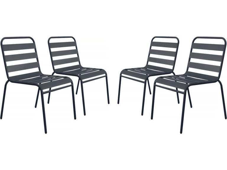 Lot de 4 chaises de jardin en métal empilables "Bilbao" - Gris