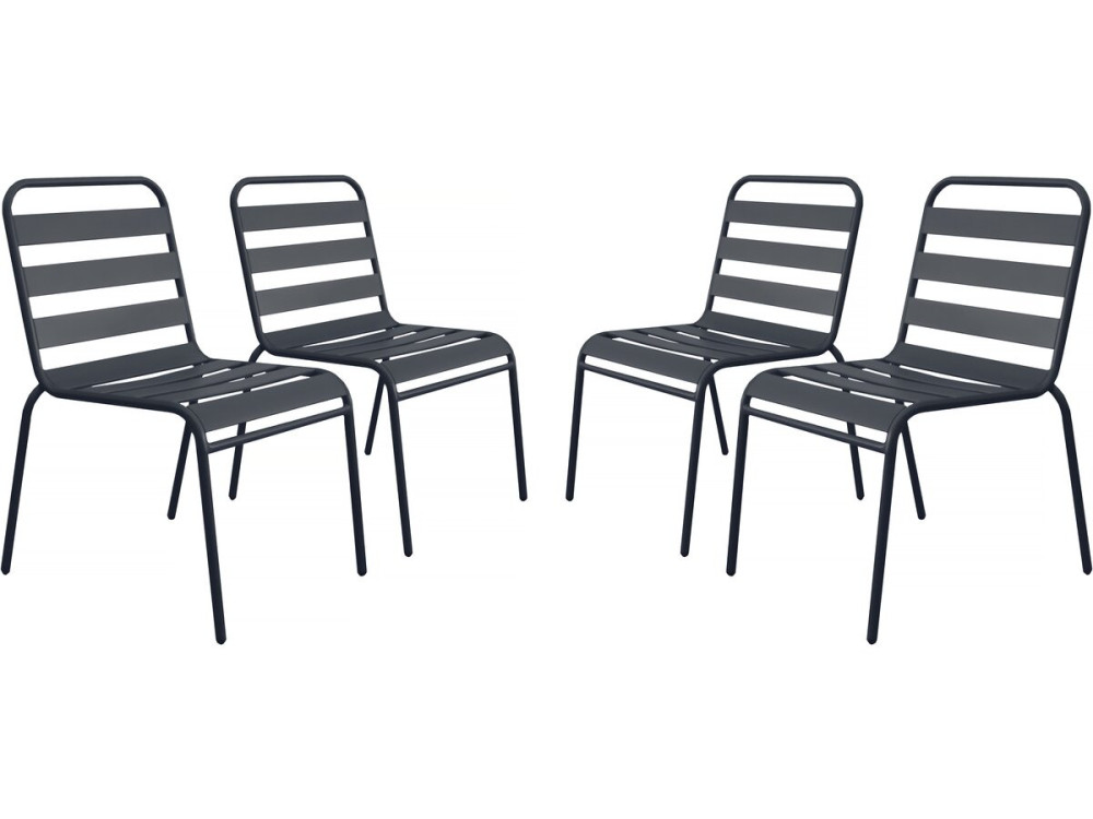 Lot de 4 chaises de jardin en métal empilables "Bilbao" - Gris
