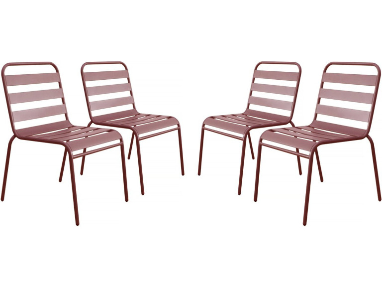 Lot de 4 chaises de jardin en métal empilables "Bilbao" - Terracotta