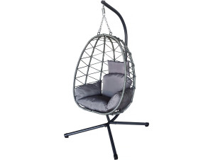 Fauteuil oeuf suspendu en rotin "Cosi" - 99 x 92 x 194 cm - Gris