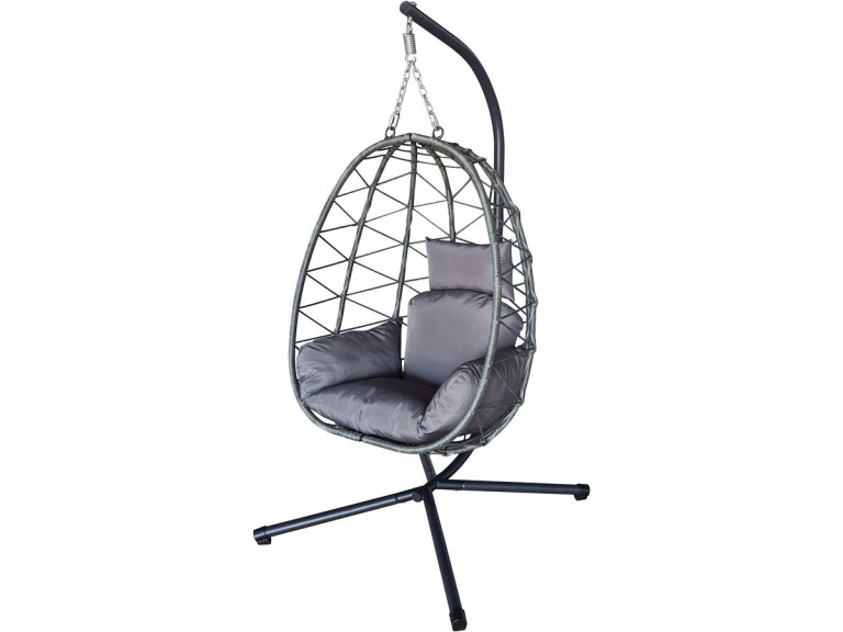 Fauteuil oeuf suspendu en rotin "Cosi" - 99 x 92 x 194 cm - Gris