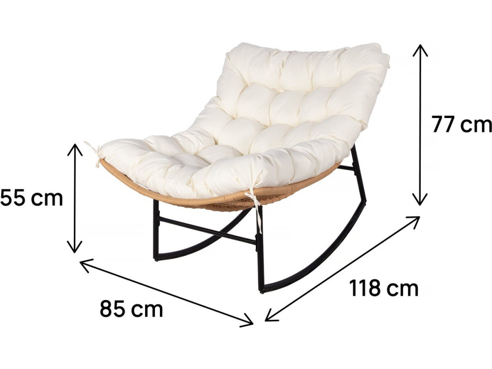 Fauteuil à bascule papasan avec coussin intérieur/extérieur "Papaya" - Beige