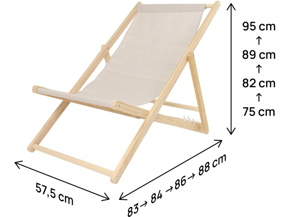 Lot de 2 transats en bois "Chilienne" - 107 x 56.5 x 81 cm - Ecru