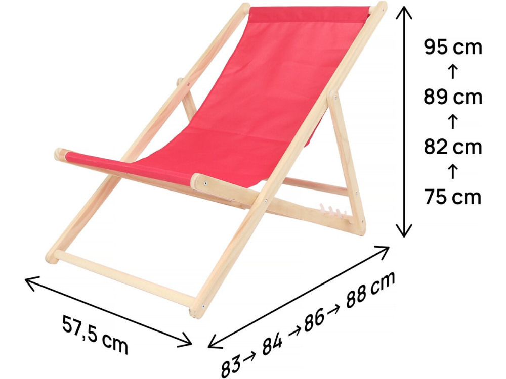 Lot de 2 transat en bois "Chilienne" - 107 x 56.5 x 81 cm - Rouge