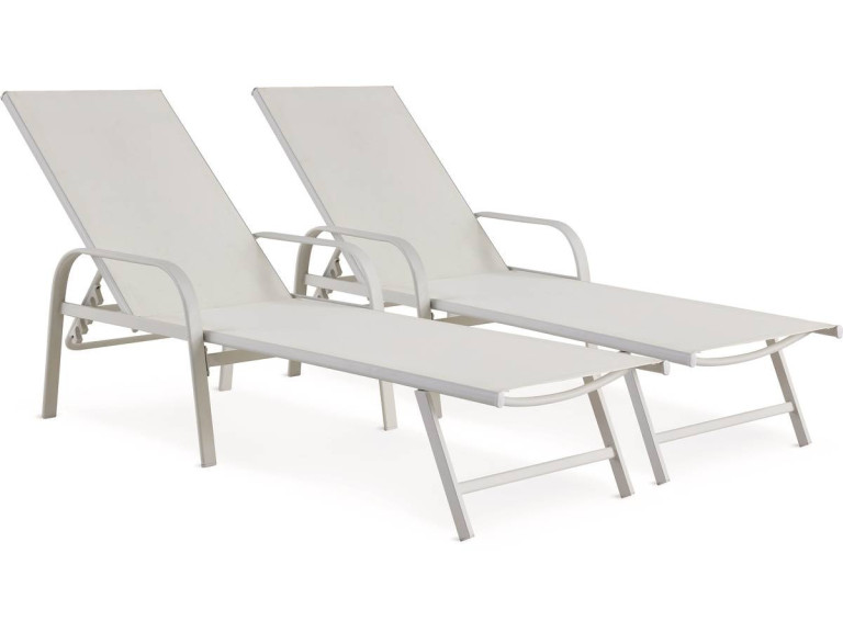 Lot de 2 Bains de soleil en métal avec accoudoirs "Farniente" - Blanc