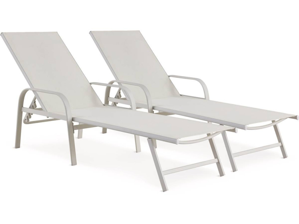 Lot de 2 Bains de soleil en métal avec accoudoirs "Farniente" - Blanc