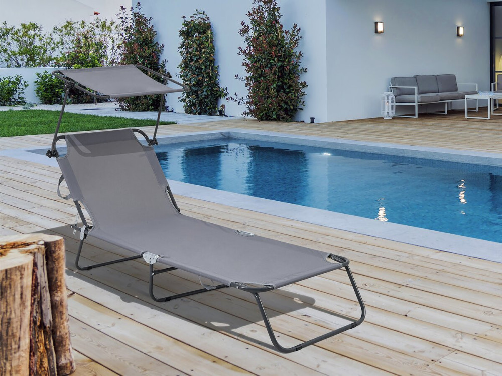 Bain de soleil pliable "Lazy" - Avec pare soleil - Gris