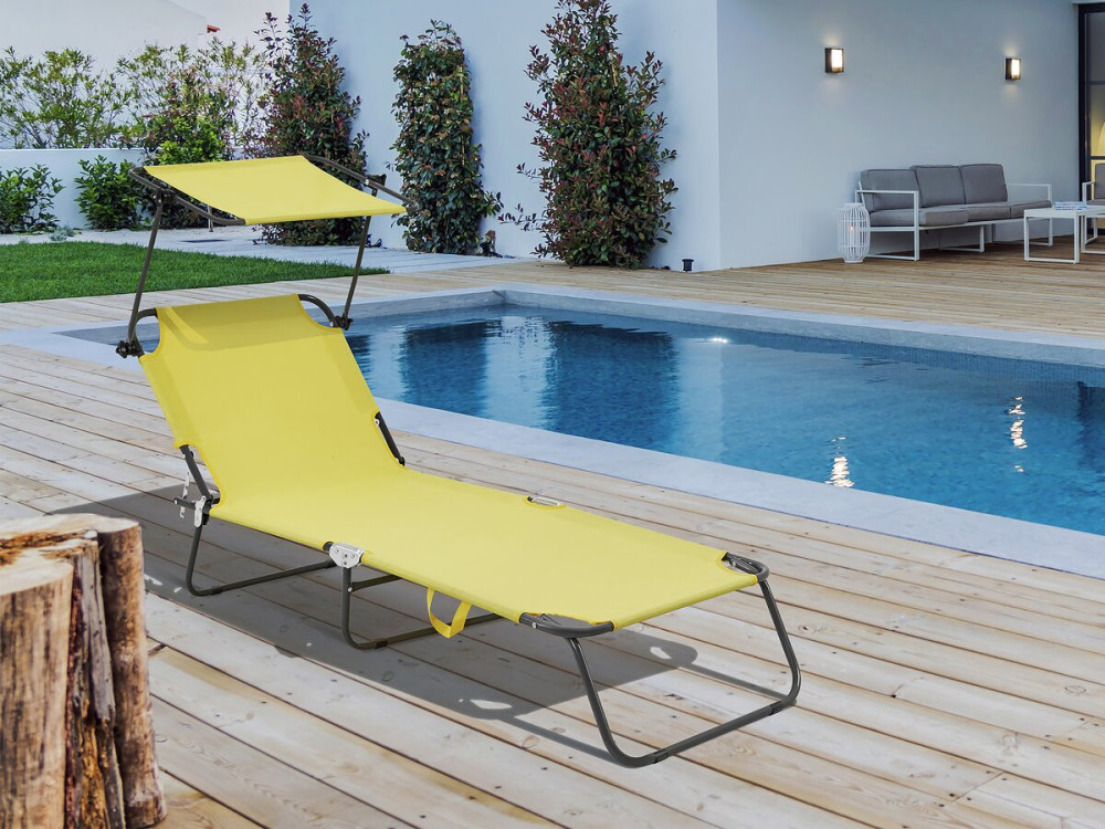 Bain de soleil pliable "Lazy" - Avec pare soleil - Jaune