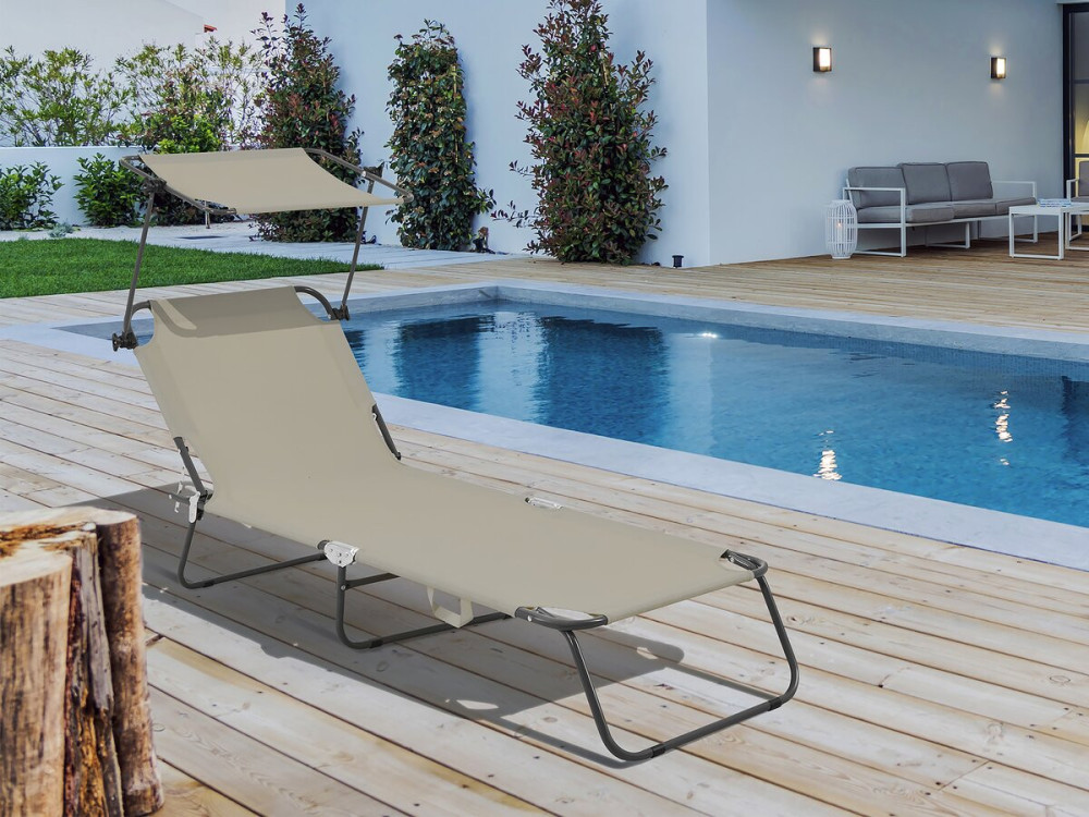 Bain de soleil pliable "Lazy" - Avec pare soleil - Taupe