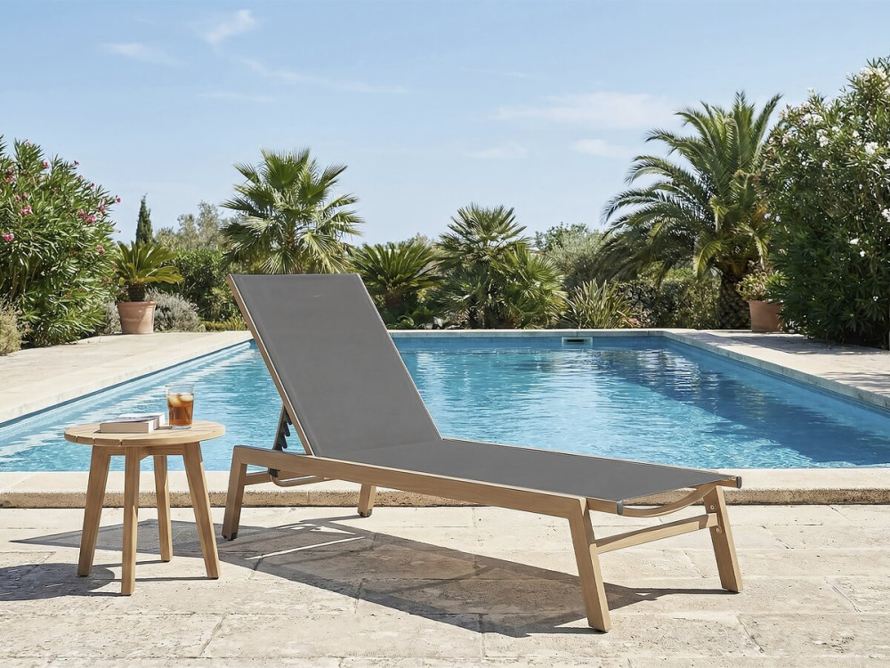 Bain de soleil en aluminium imitation bois  "Elysia" - Gris
