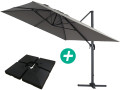 Parasol jardin déporté Alu "Sun 4 " - Rectangle - 3 x 4 m - Ecru - Dalles à lester incluses - Gris