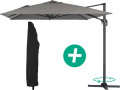 Parasol jardin déporté Alu "Sun 4" - Rectangle - 3 x 4 m - Bleu + Housse de protection - Gris