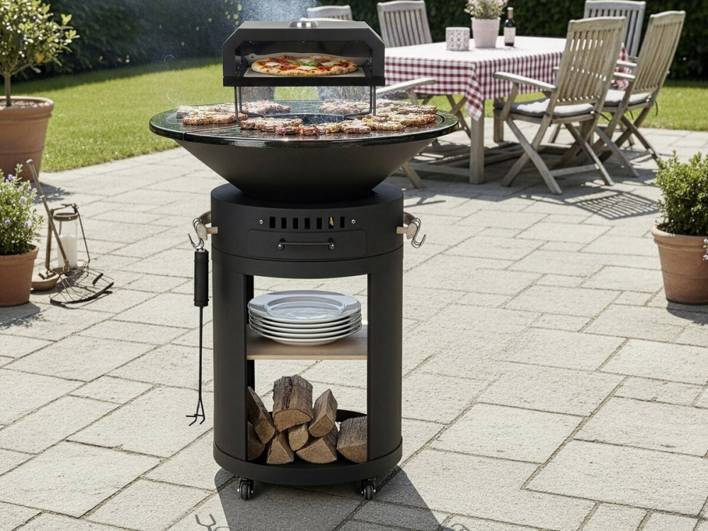 Barbecue plancha brasero avec four à pizza "César premium"- Ø 81 cm - Noir