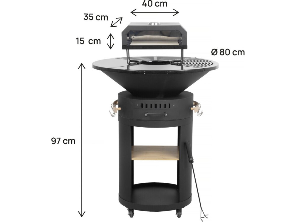 Barbecue plancha brasero avec four à pizza "César premium"- Ø 81 cm - Noir