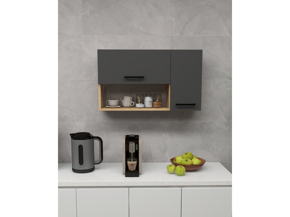 Buffet en bois "Akasya" - 90 x 24 x 52 cm - Gris anthracite