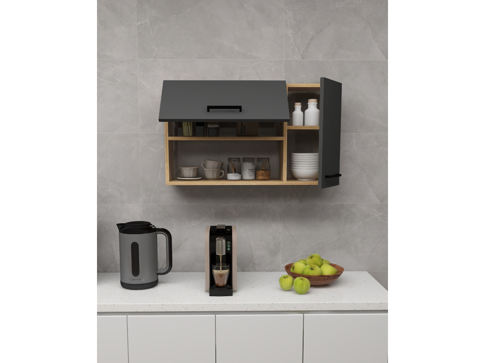 Buffet en bois "Akasya" - 90 x 24 x 52 cm - Gris anthracite