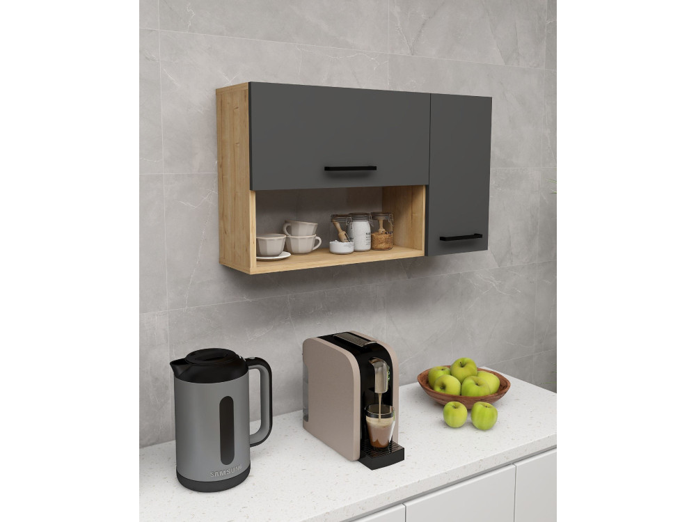 Buffet en bois "Akasya" - 90 x 24 x 52 cm - Gris anthracite