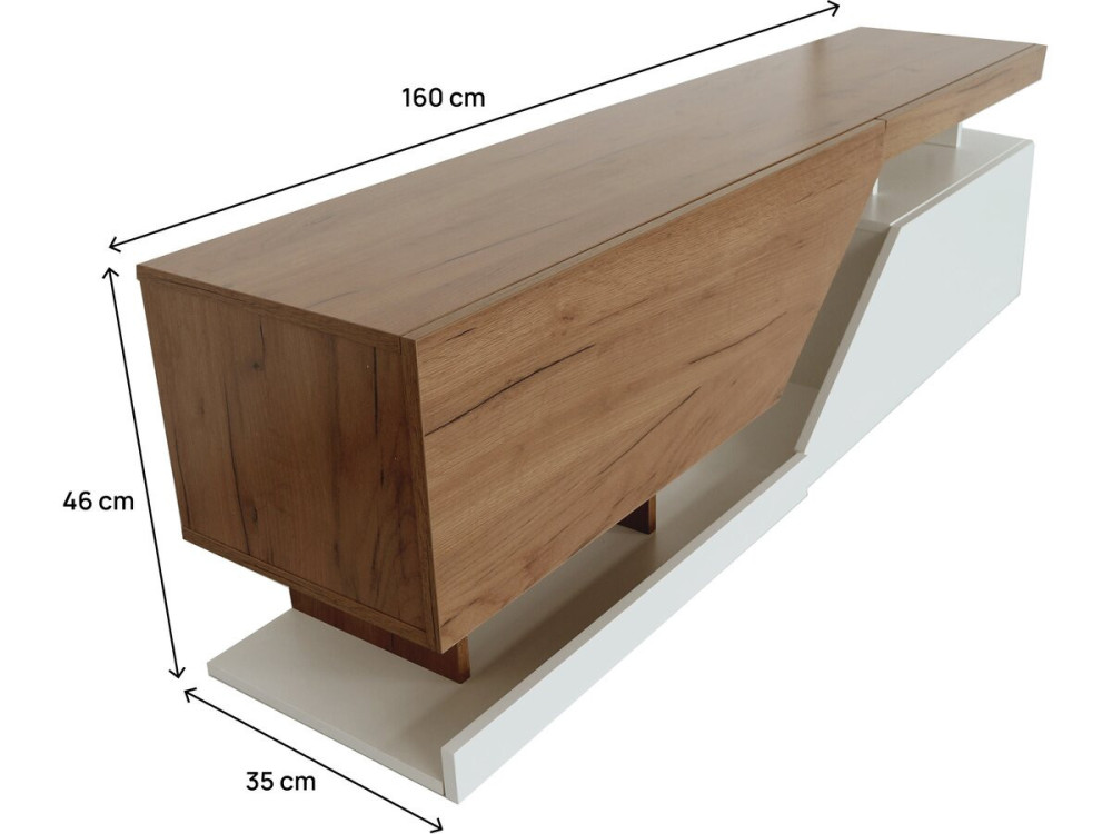 Meuble TV "Ceelias" - 160 x 46 x 35 cm - Blanc/Marron Foncé