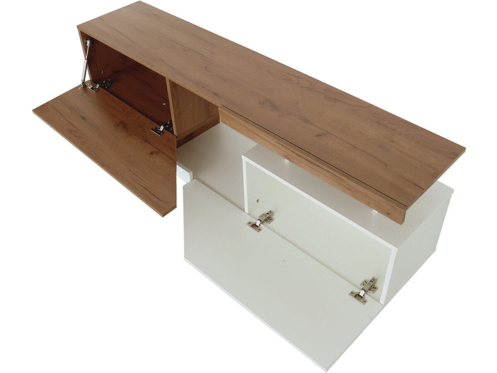 Meuble TV "Ceelias" - 160 x 46 x 35 cm - Blanc/Marron Foncé