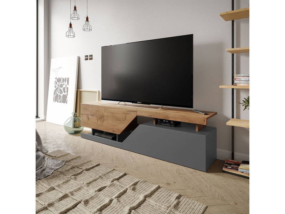 Meuble TV "Ceelias" -160 x 46 x 35 cm - Gris/Marron