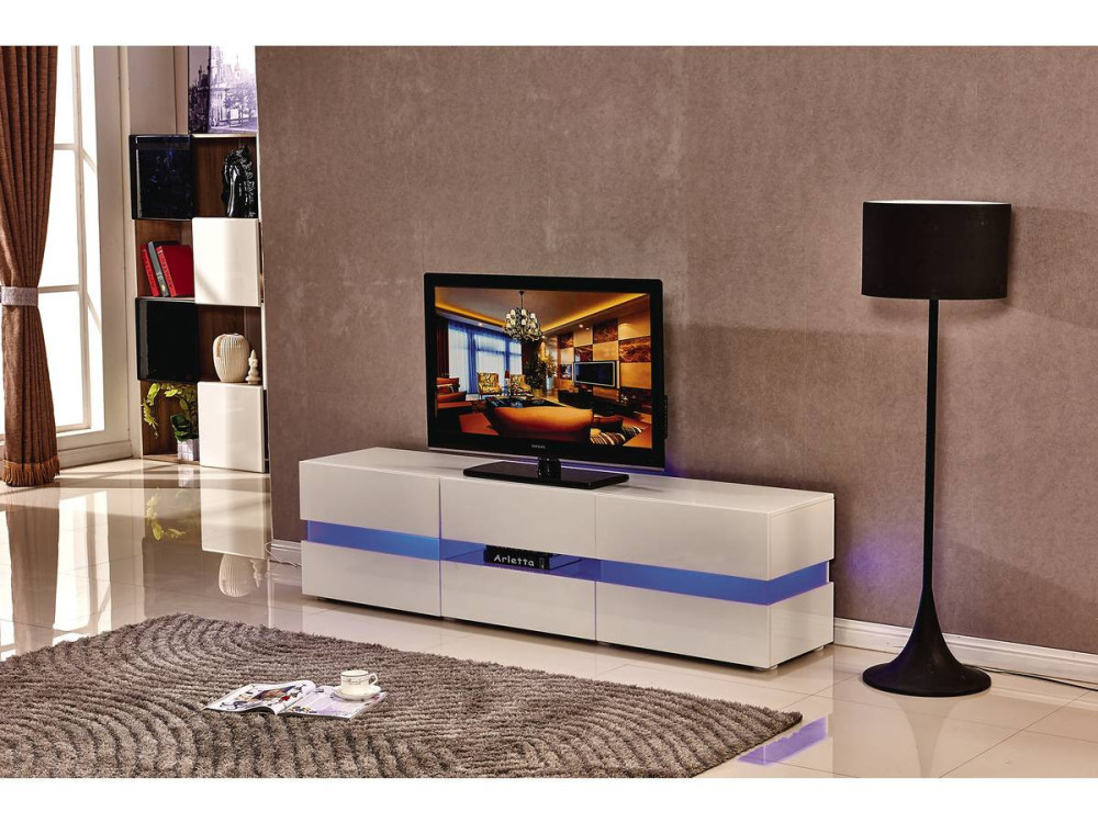 Meuble TV LED "Vida' - 177 x 39 x 45 cm - Blanc laqué