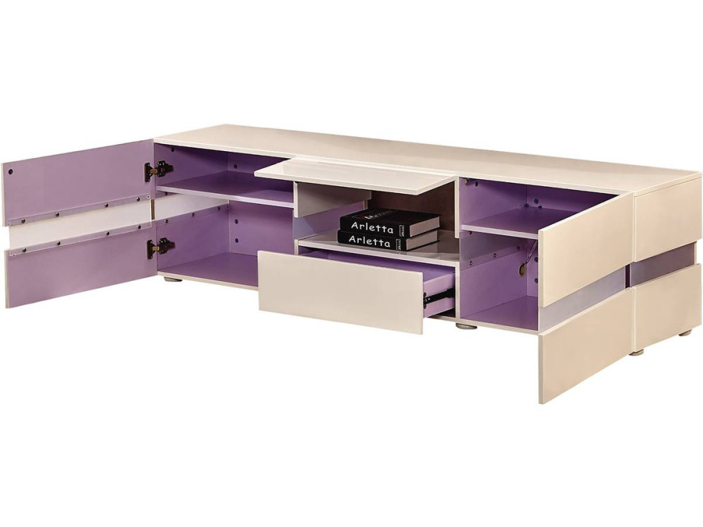 Meuble TV LED "Vida' - 177 x 39 x 45 cm - Blanc laqué