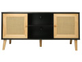 Meuble TV scandinave en cannage "Iguane" - 120 x 30 x 56.5 cm - Noir - Noir