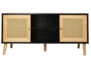 Meuble TV scandinave en cannage "Iguane" - 120 x 30 x 56.5 cm - Noir