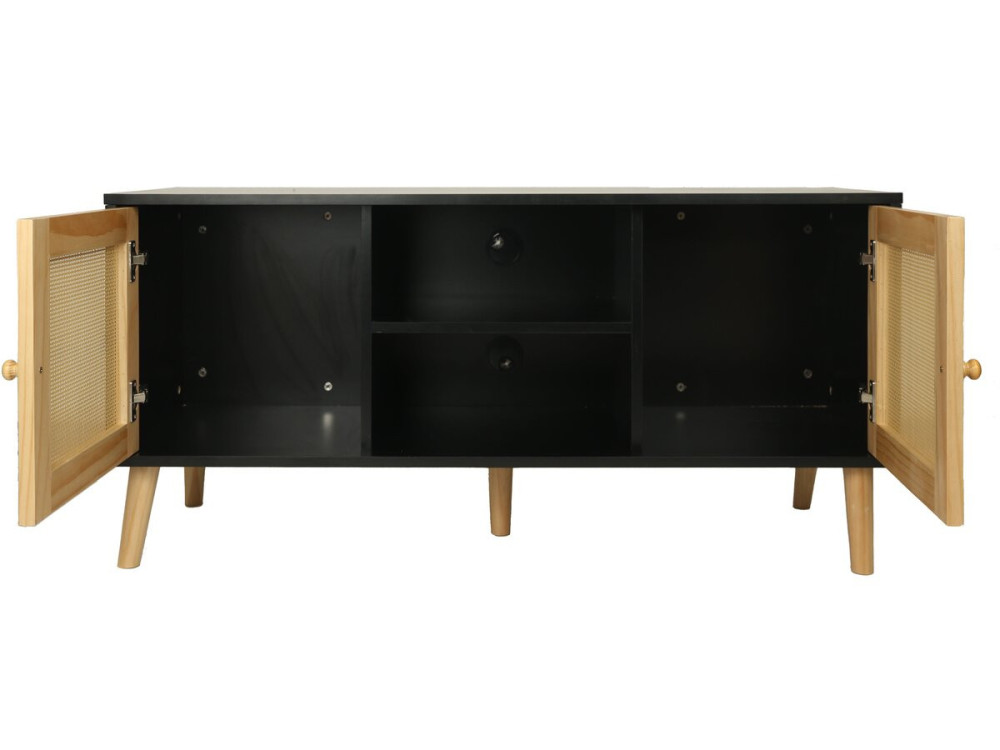Meuble TV scandinave en cannage "Iguane" - 120 x 30 x 56.5 cm - Noir