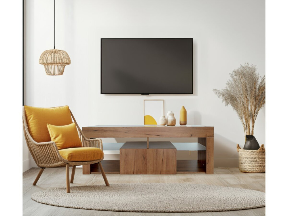 Meuble TV design bois "Hugo" - 140 x 40 x 50 cm - Marron