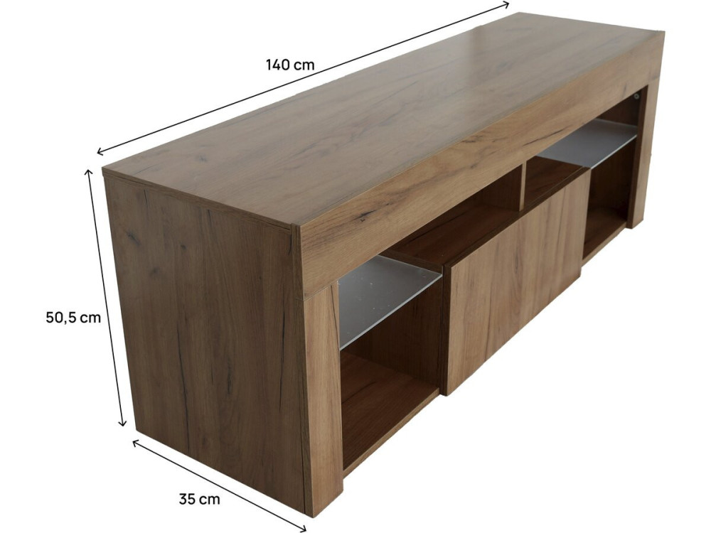 Meuble TV design bois "Hugo" - 140 x 40 x 50 cm - Marron