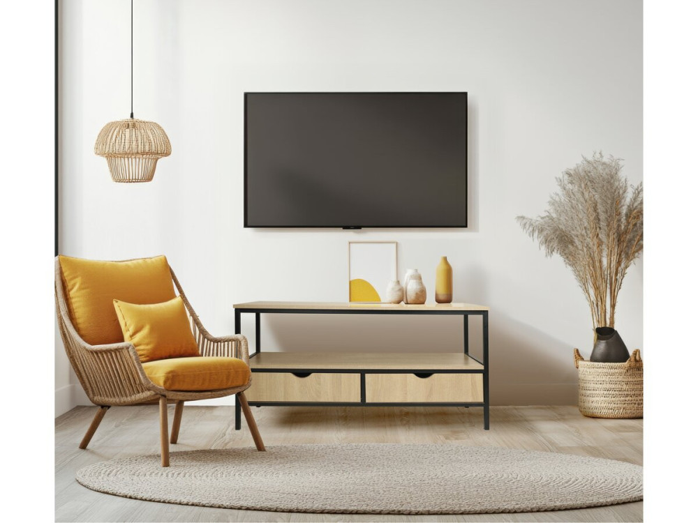 Meuble TV avec tiroir style industriel "Detroit" - 113 x 40 x 55 cm - Beige