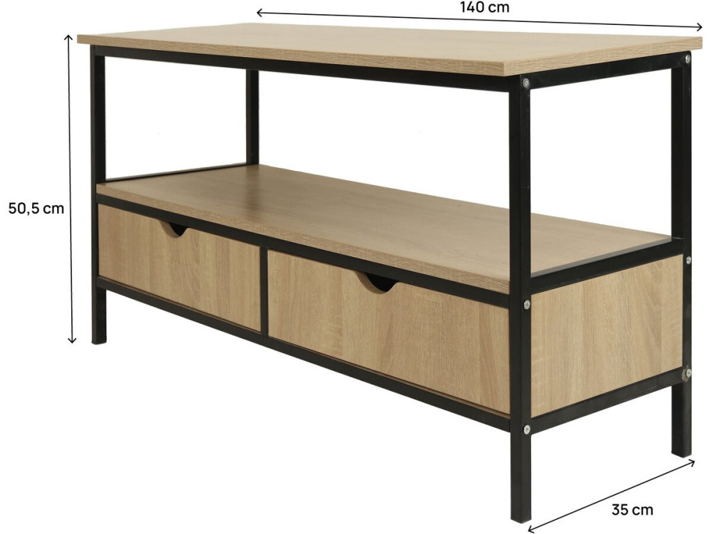 Meuble TV avec tiroir style industriel "Detroit" - 113 x 40 x 55 cm - Beige