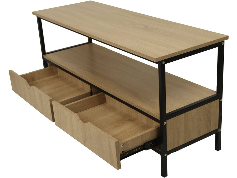Meuble TV avec tiroir style industriel "Detroit" - 113 x 40 x 55 cm - Beige