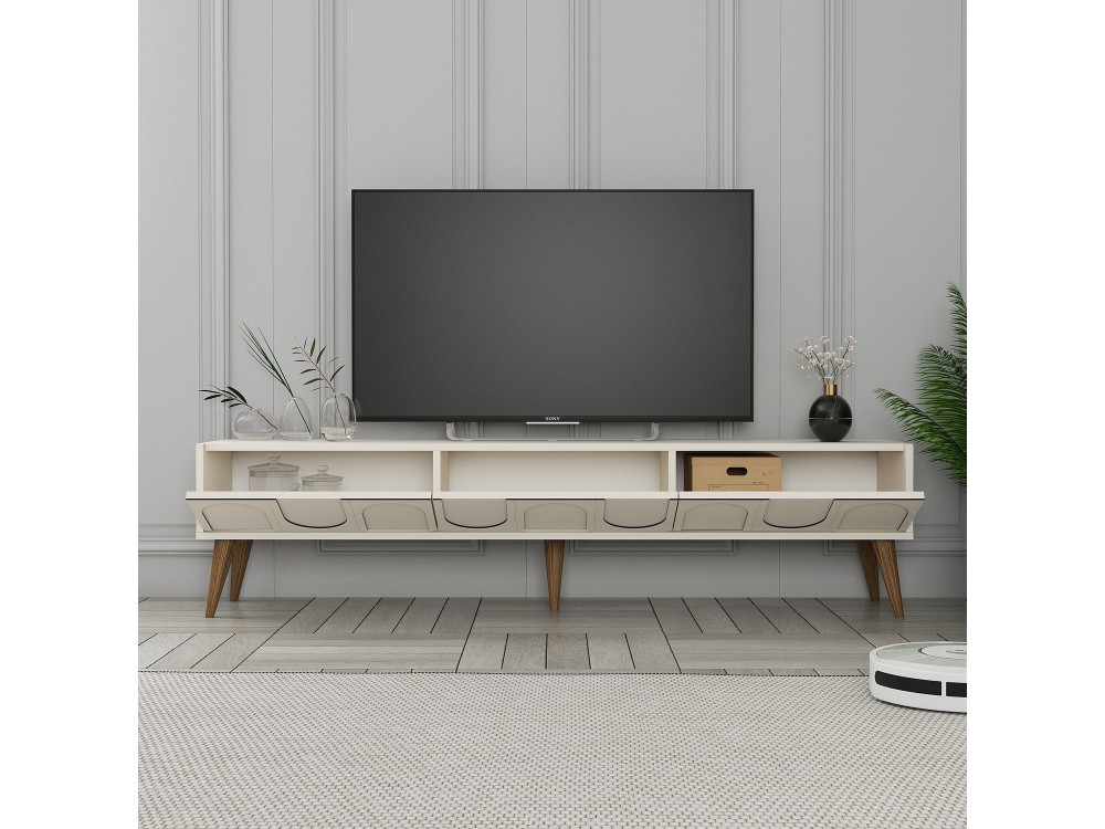 Meuble TV en bois "Lyon" - 180 x 35 x 44 cm - CrèmeNoix