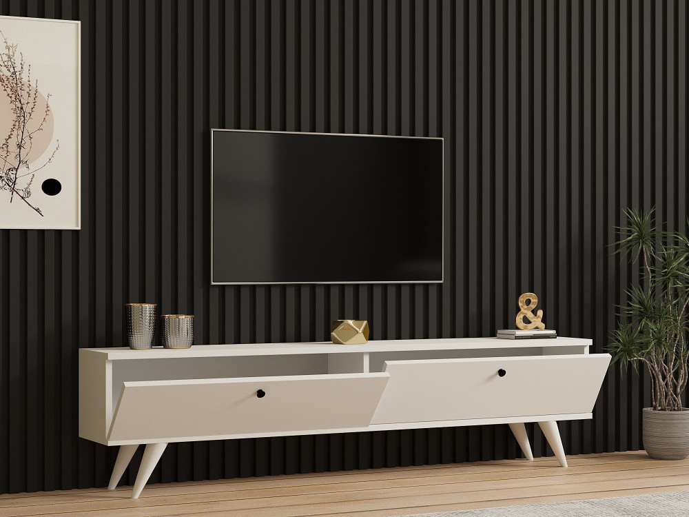 Meuble TV en bois "Paris" - 160 x 25 x 40 cm - Blanc