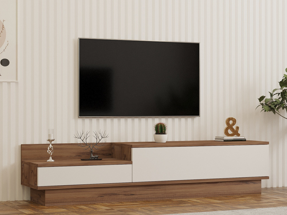 Meuble TV en bois "Barko" - 160 x 35 x 35 cm - Pin atlantiqueBlanc