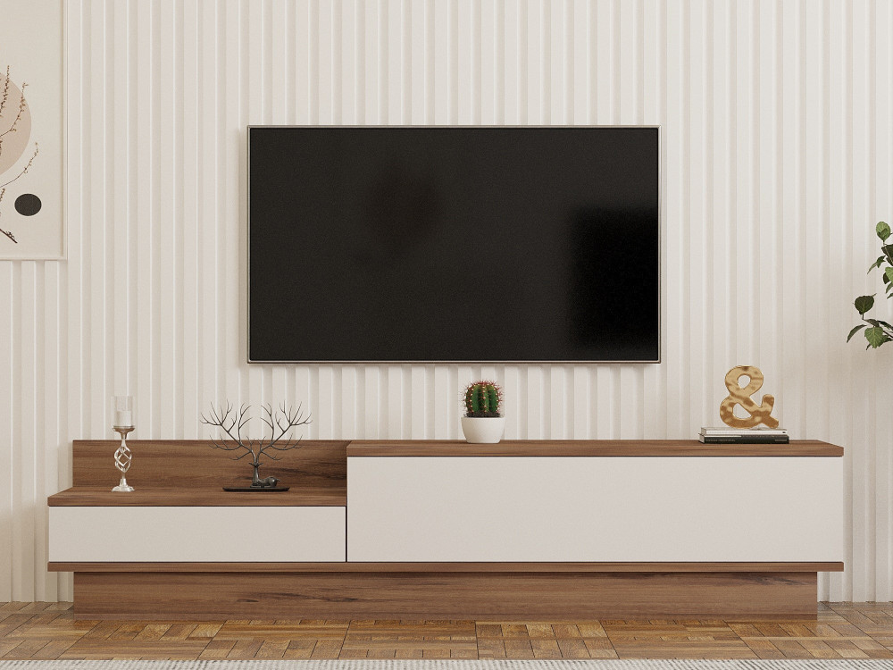 Meuble TV en bois "Barko" - 160 x 35 x 35 cm - Pin atlantiqueBlanc