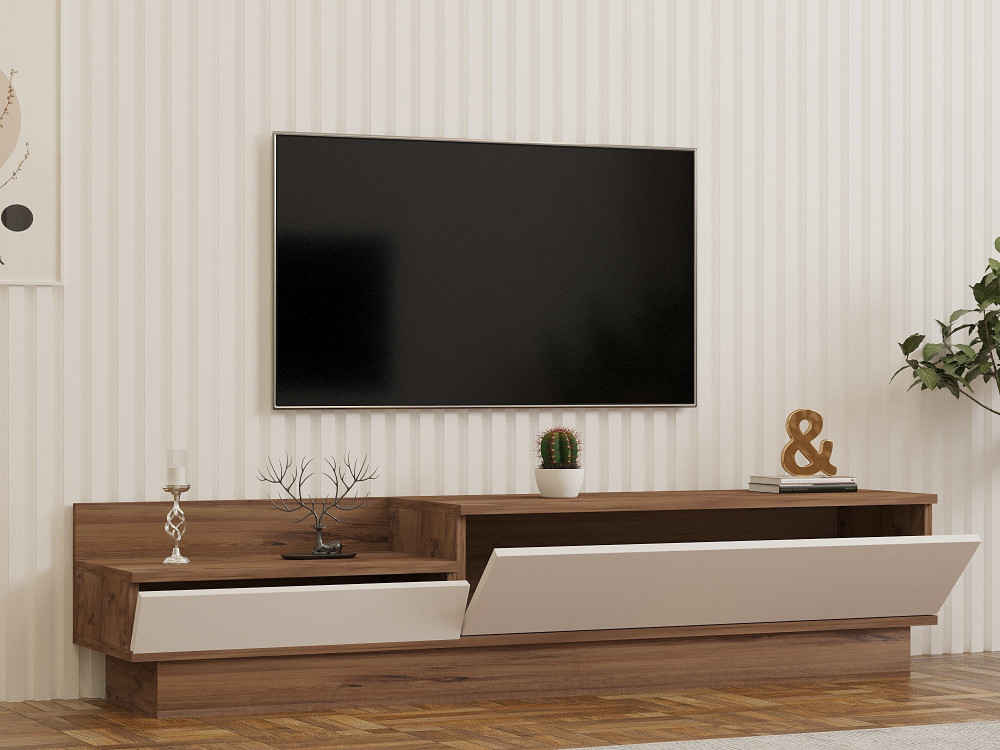 Meuble TV en bois "Barko" - 160 x 35 x 35 cm - Pin atlantiqueBlanc