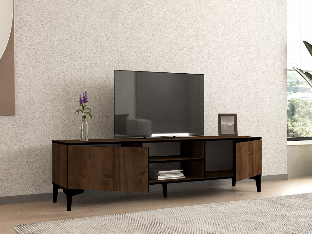 Meuble TV en bois "Erem" - 180 x 40 x 45 cm - NoyerNoir