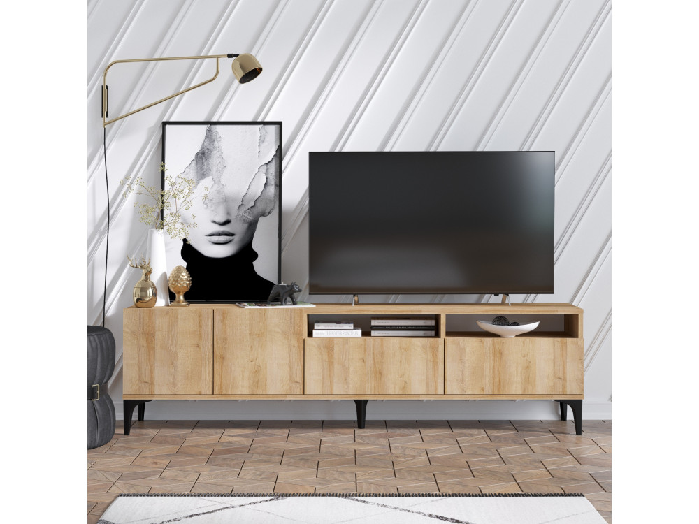 Meuble TV en bois "Ross" - 180 x 35 x 52 cm - Chêne