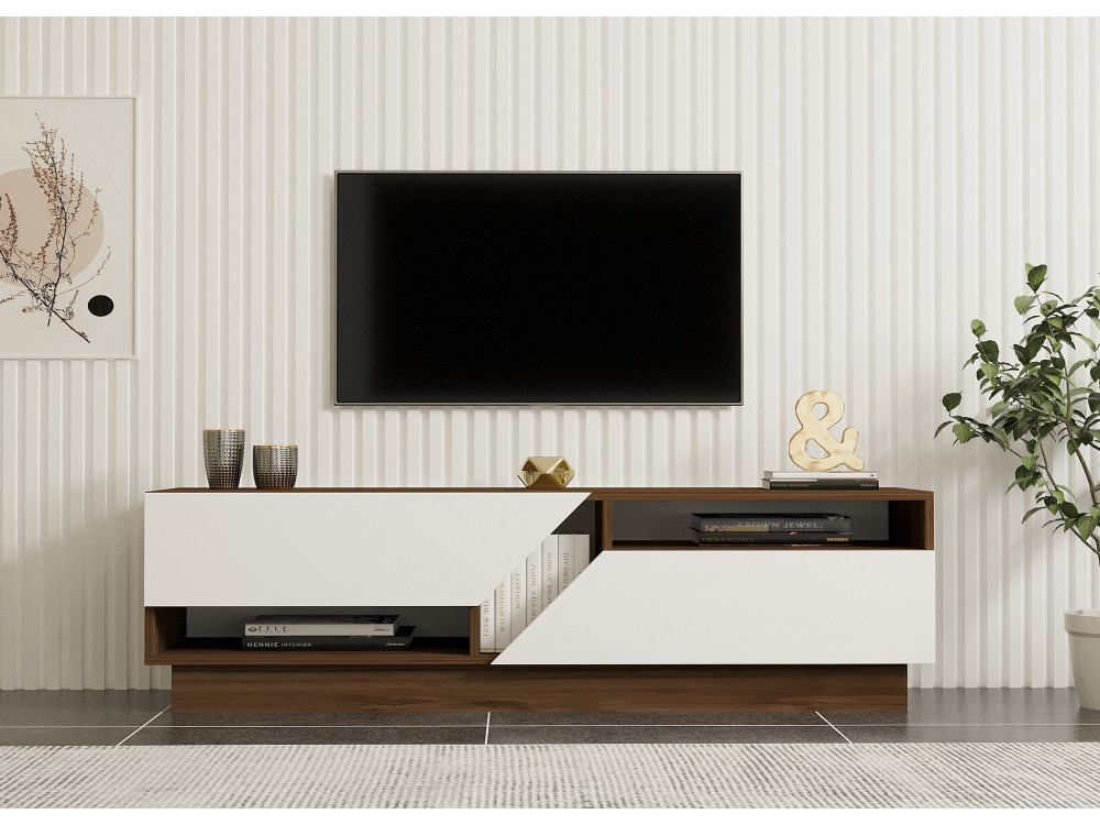 Meuble TV en bois "Koza" - 160 x 40 x 45 cm - NoyerBlanc