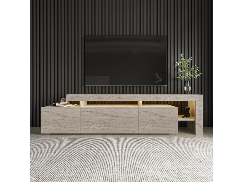 Meuble TV en bois "Beliz" - 192 x 37 x 53 cm - Travertin
