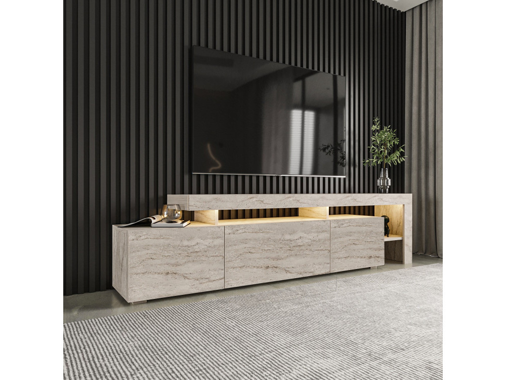 Meuble TV en bois "Beliz" - 192 x 37 x 53 cm - Travertin