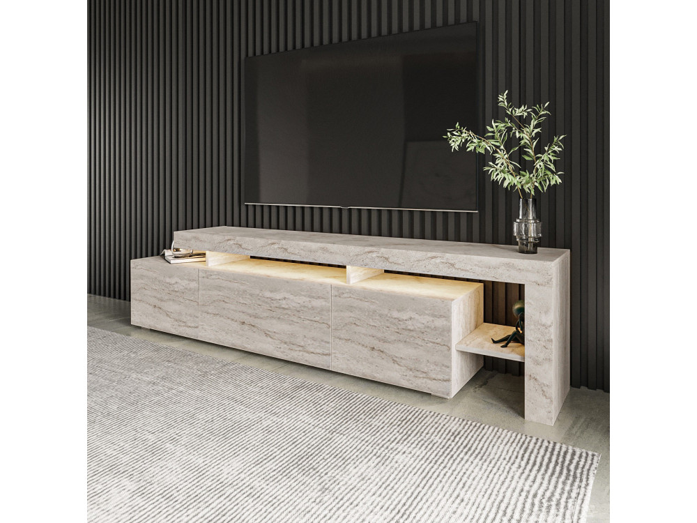 Meuble TV en bois "Beliz" - 192 x 37 x 53 cm - Travertin