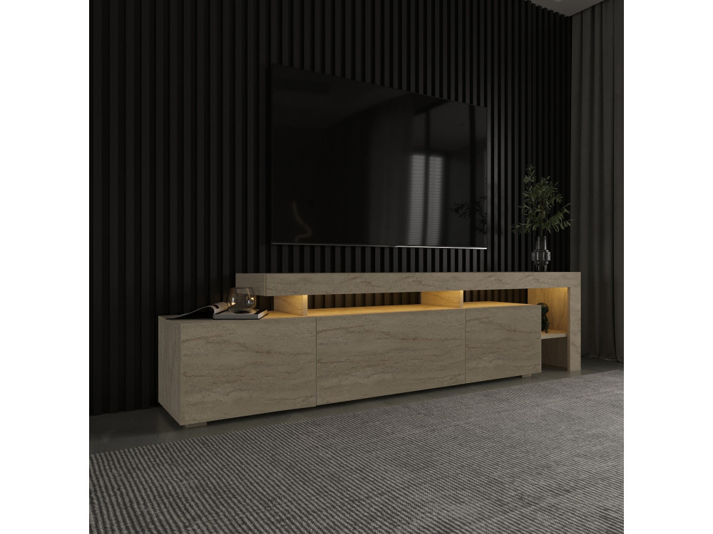Meuble TV en bois "Beliz" - 192 x 37 x 53 cm - Travertin