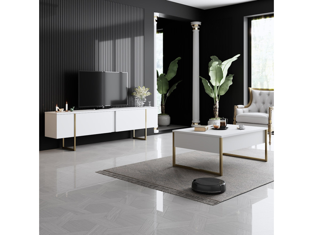 Meuble TV en bois "Luxe" - 180 x 30 x 50 cm - Or blanc