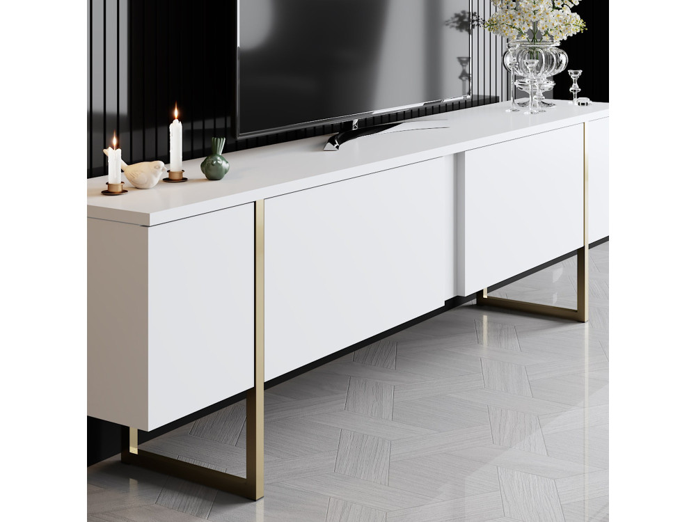 Meuble TV en bois "Luxe" - 180 x 30 x 50 cm - Or blanc