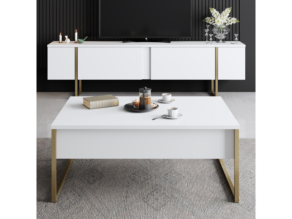 Meuble TV en bois "Luxe" - 180 x 30 x 50 cm - Or blanc