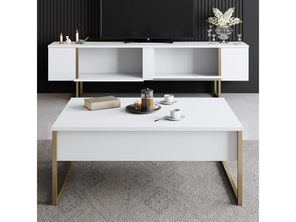 Meuble TV en bois "Luxe" - 180 x 30 x 50 cm - Or blanc